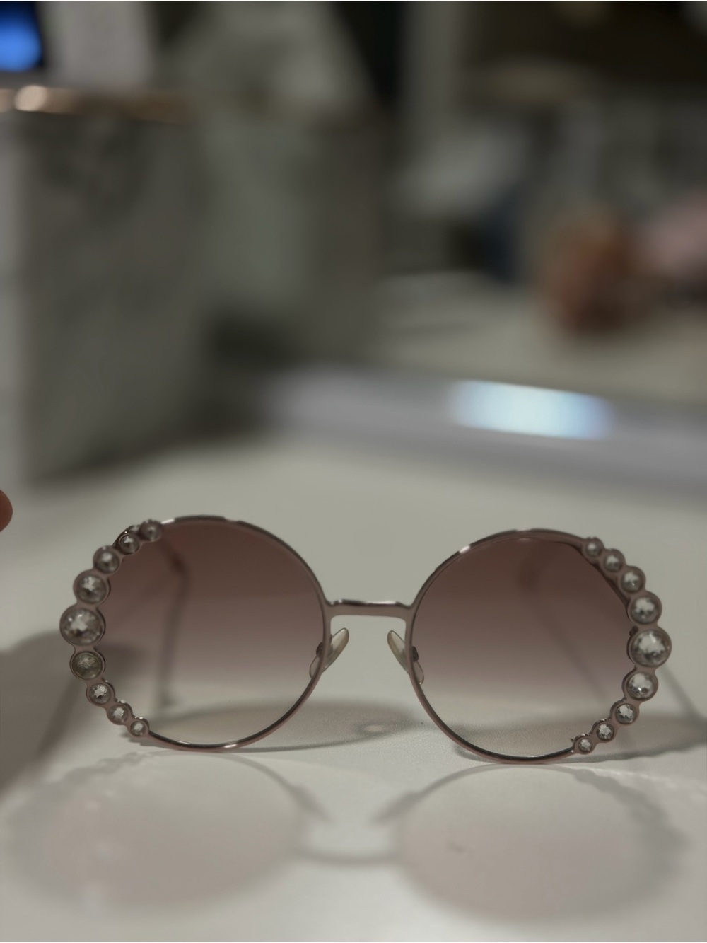 Fendi Pink Round Sunglasses with Pearl Trim